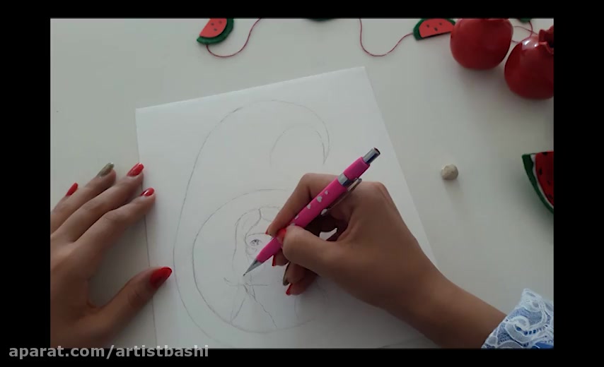 آموزش نقاشی به کودکان - نقاشی برای شب یلدا