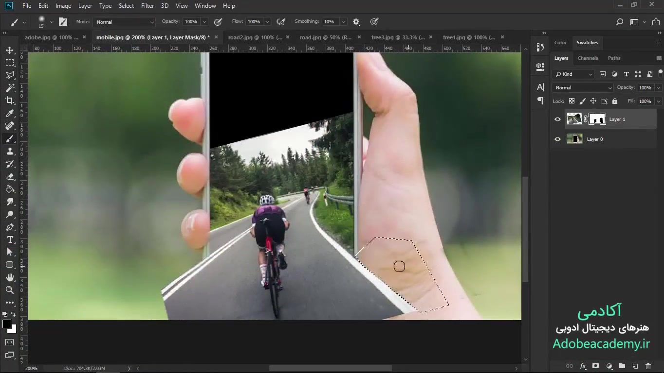 آموزش ویدیویی ترکیب تصاویر در فتوشاپ - موبایل و دوچرخه