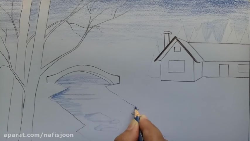 آموزش نقاشی - نقاشی منظره برفی